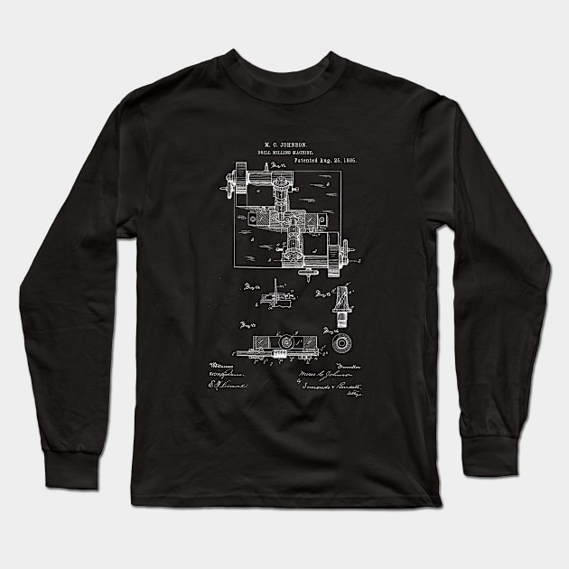 Drill Milling Machine Vintage Patent Hand Drawing Long Sleeve T-Shirt by TheYoungDesigns